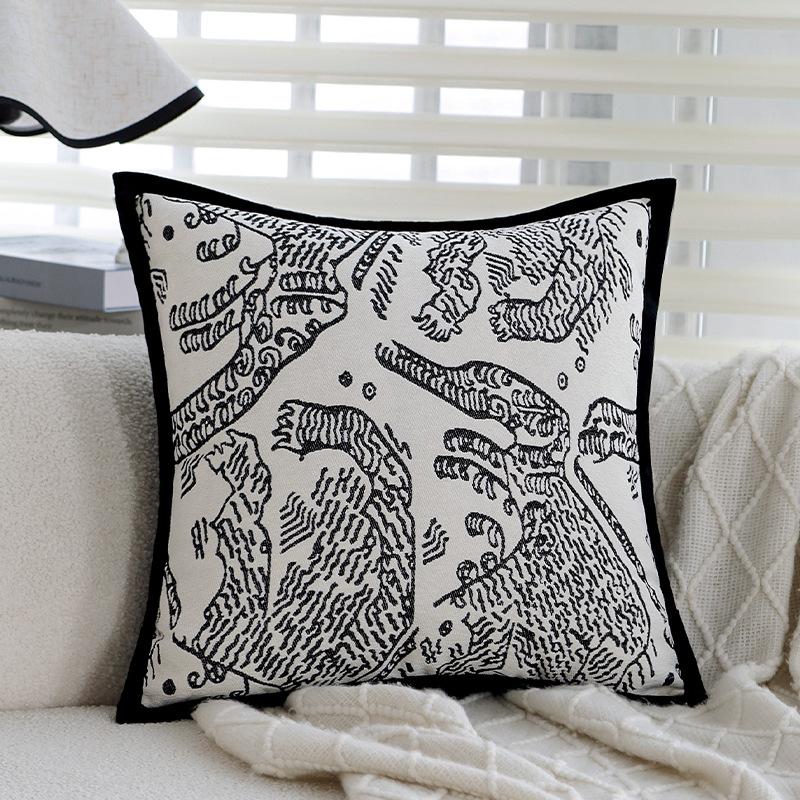 Nordic Ins Style Living Room Sofa Pillow Hotel Model Room Black and White Jacquard Pillow Pillow Case
