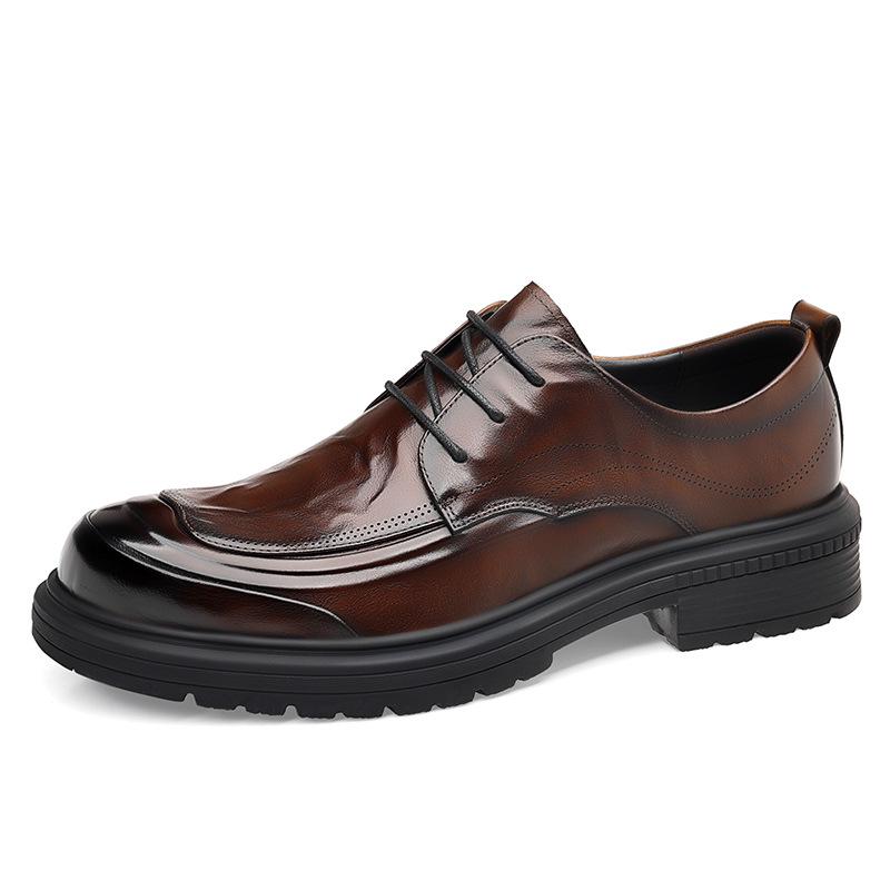 Men s Genuine Leather Formal Shoes - British Style, Thick Sole, Top Layer Cowhide 43 коричневый