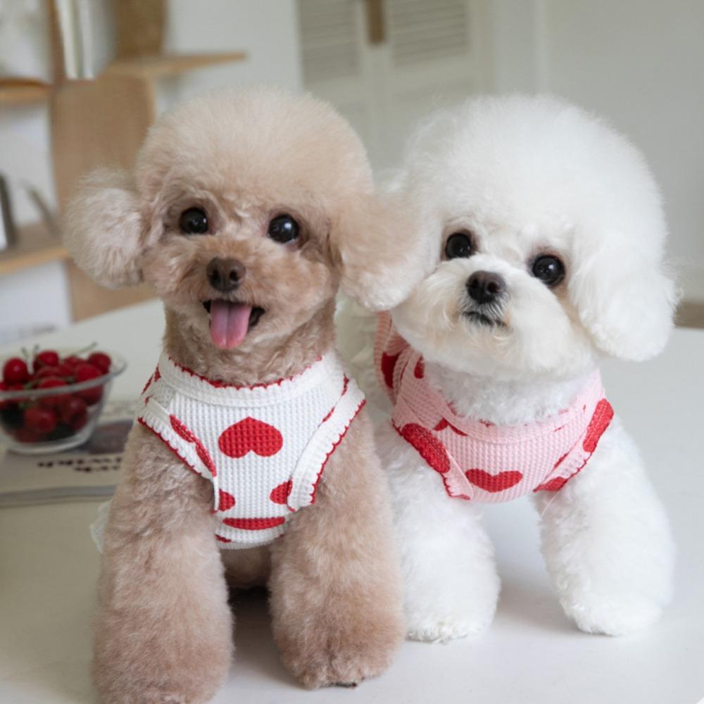 Autumn Winter Love Waffle Tank Top Skirt Dog Dress Home Cute Pet Clothes Teddy Bichons Puppy Clothes Dog Dresses for Small Dogs