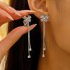 Stylish Butterfly Dangle Earrings With Crystal Details Long Chain Fringe Party Jewelry Elegant Bohemian Ear Accessories