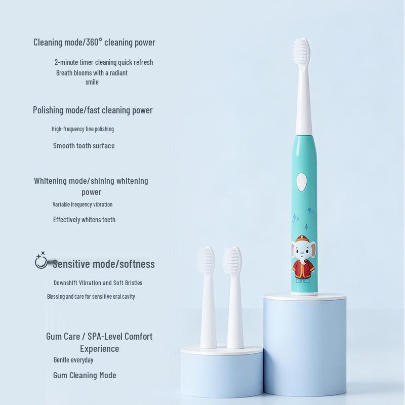 Rechargeable Electric Toothbrush for Kids: Soft Bristles, Waterproof, Automatic, Cartoon Design, Safe for Baby Teeth