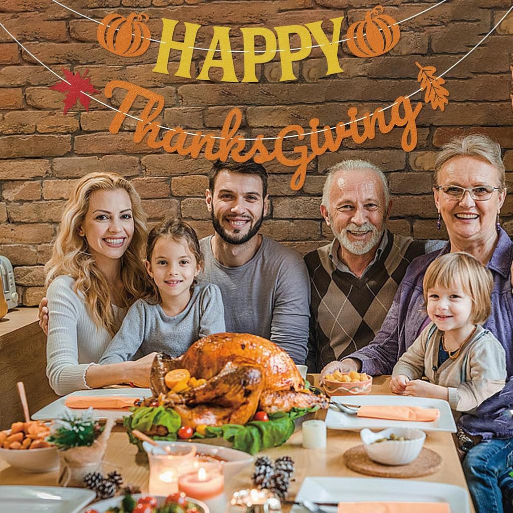 Happy Thanksgiving Banner - Happy Fall Thanksgiving Mantle Fireplace Decorations, Autumn Harvest Holiday Outdoor Home Office Classroom Hanging Decor