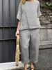Sommer Neues Damen 2-teiliges Set Große Größe Baumwolle Leinen Hemd Set Hohe Taille Lockere Hose