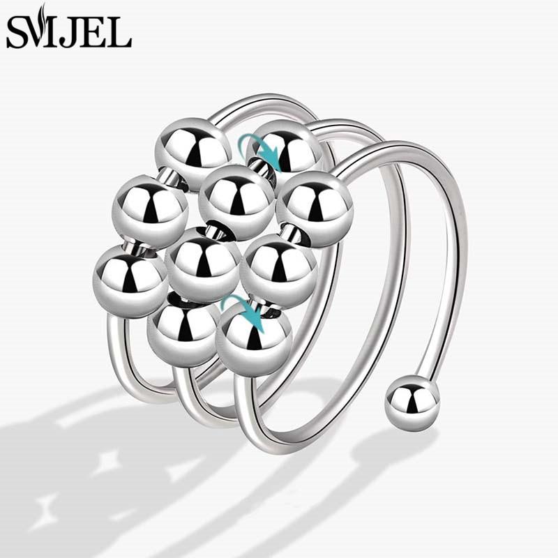 Romantic Cherry Blossom Anxiety Fidget Spinner Rings for Women Cute Rabbit Butterfly Beads Rotate Relaxing Ring Party Jewelry