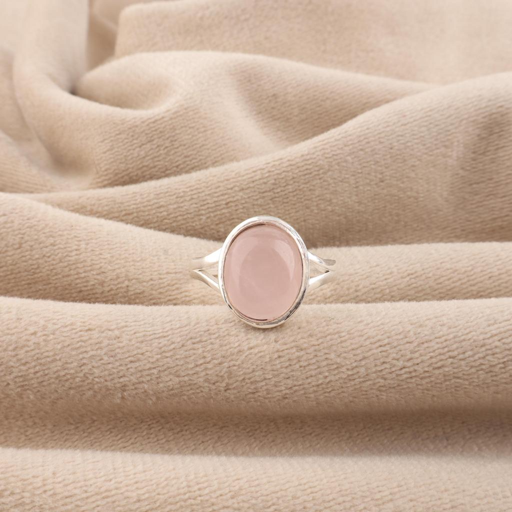 Natural Rose Quartz Gemstone 925 Sterling Silver Handmade Gift Designer Ring For Women RR-80-23