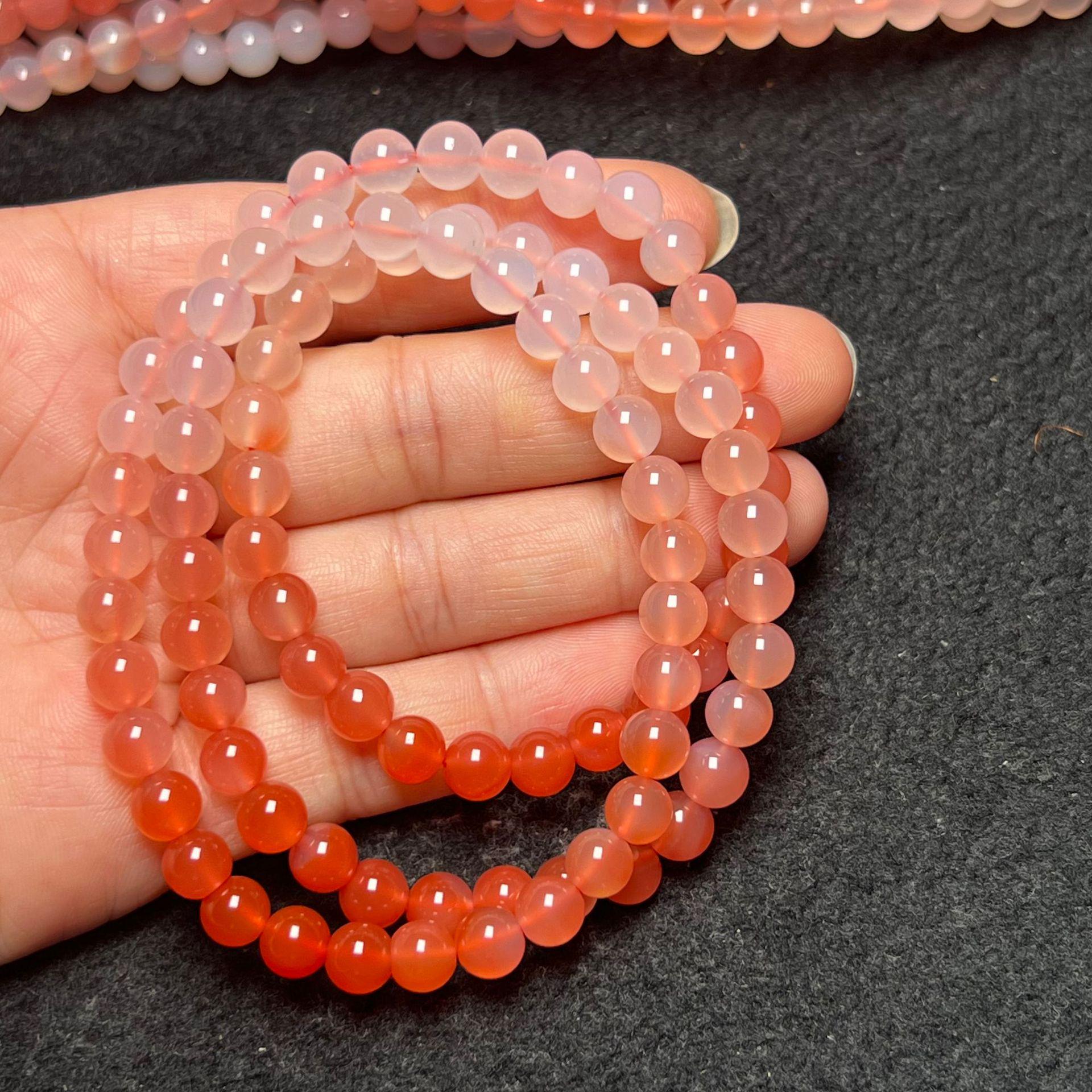 Crimson Agate Gemstone Pink Gradient Multi-Strand Bracelet Jewelry Gift Set with Ring and Necklace