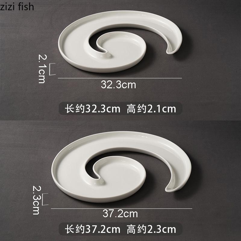 Solid Color G-shaped Ceramic Fish Plate Creative Curved Service Plate Snack Plate with Tray Restaurant Specialty Tableware