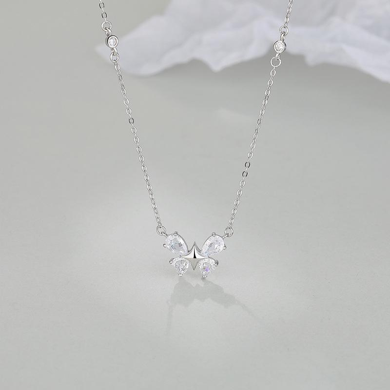 Little Fresh Sweet Four Star Bow Necklace Women's Versatile Necklace