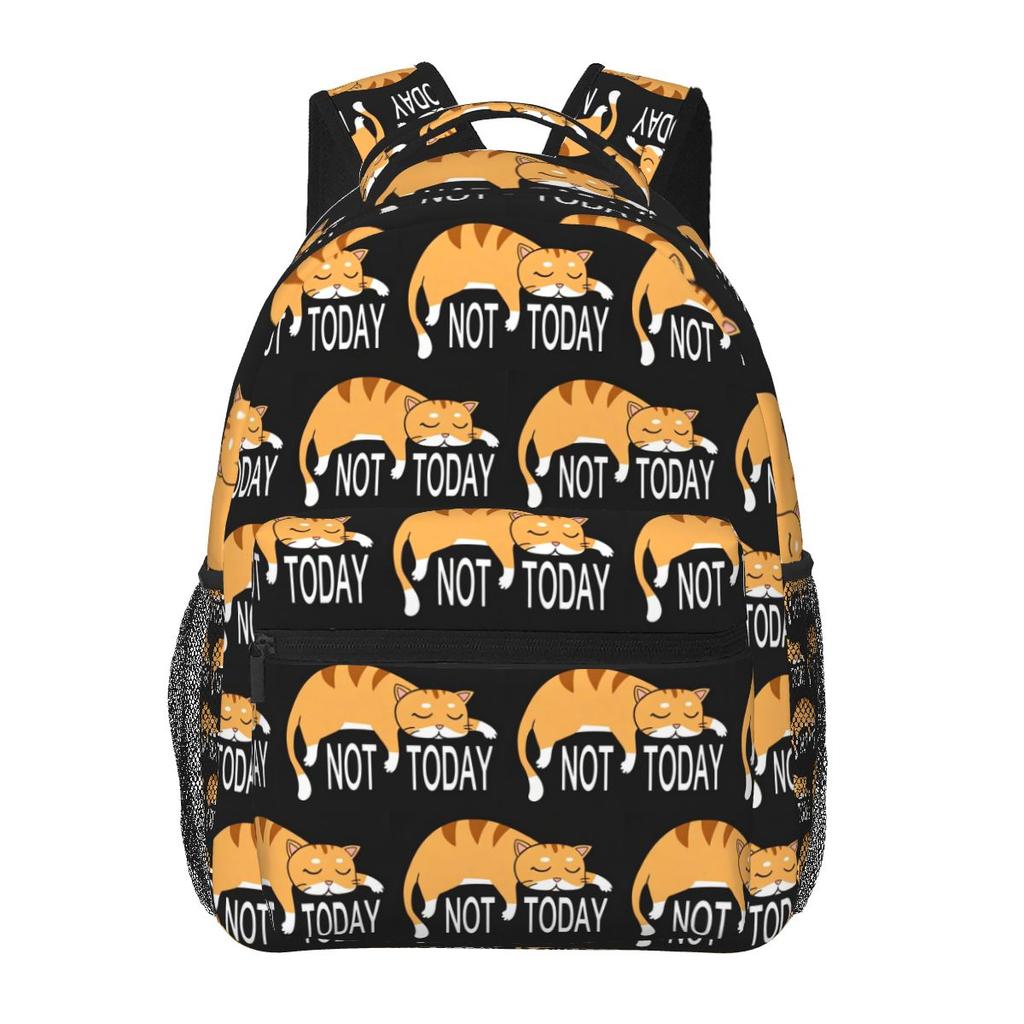 Funny No Today Lazy Cat Printing Student Backpack School Bag Hiking Travel Daypack for Boys Girls Fashion Bookbag Shoulder Bags