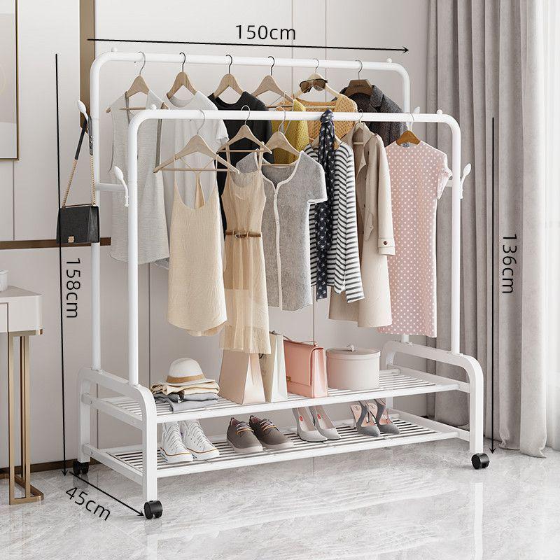 Sturdy Movable Floor-Standing Clothes Rack for Bedroom and Balcony Drying