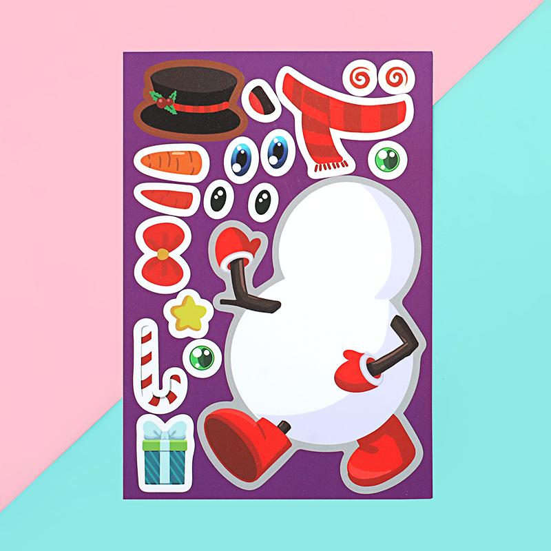 8/16Sheets Christmas Puzzle Stickers Santa Snowman Xmas Tree Make a Face Sticker Kids Party Favors Toy Gift New Year Decoration
