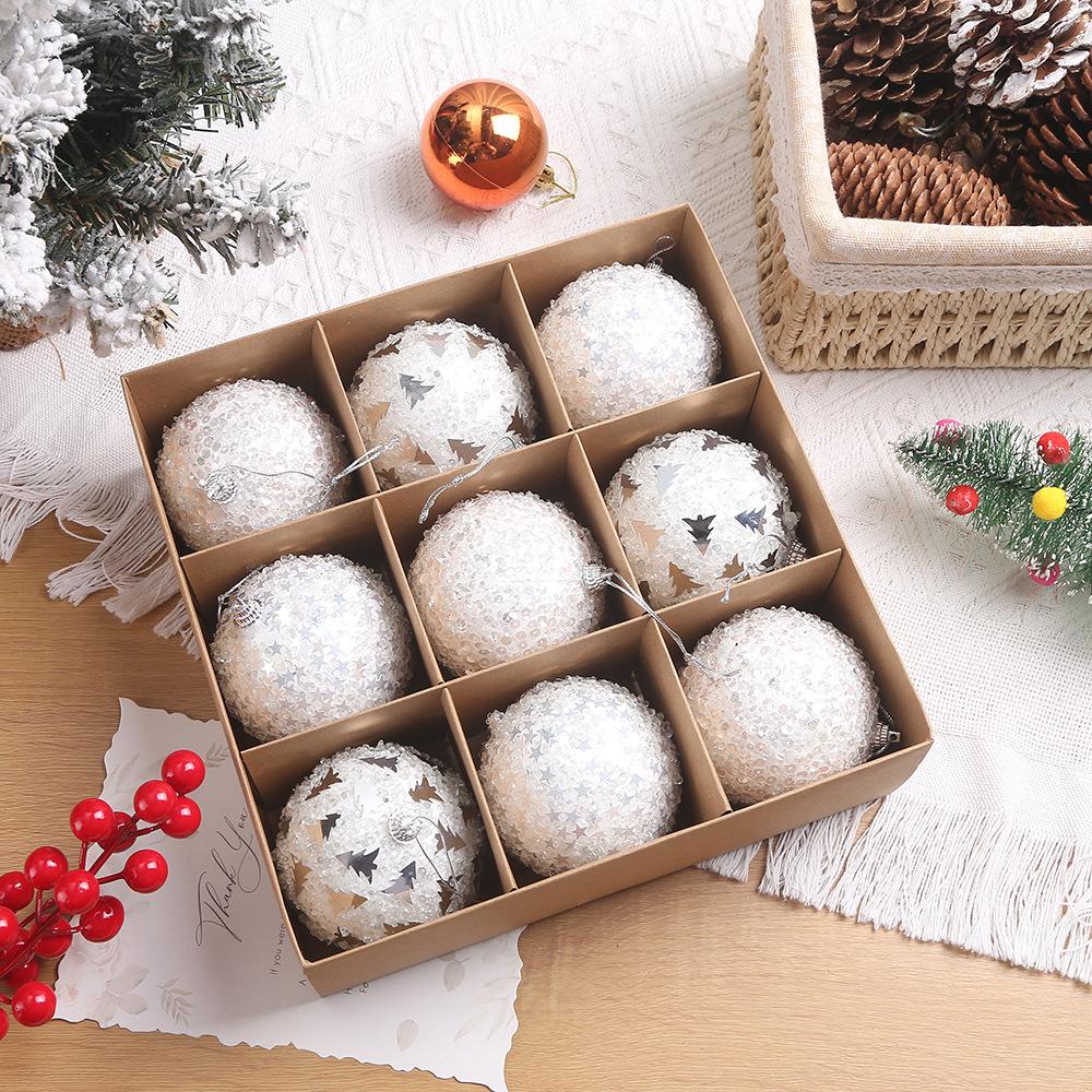 

8Cm Christmas Ball Set Box Party Supplies Foam red Gold Sequin Ball Pendant 9pcs Gift Decoration Home Tree Hangings Ornaments 1 box срібний