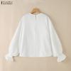 ZANZEA Women Casual Round Neck Long Sleeve Loose Patchwork Blouse