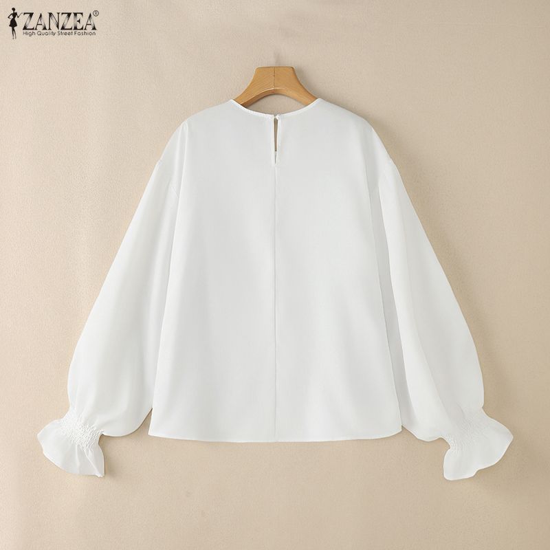 ZANZEA Women Casual Round Neck Long Sleeve Loose Patchwork Blouse