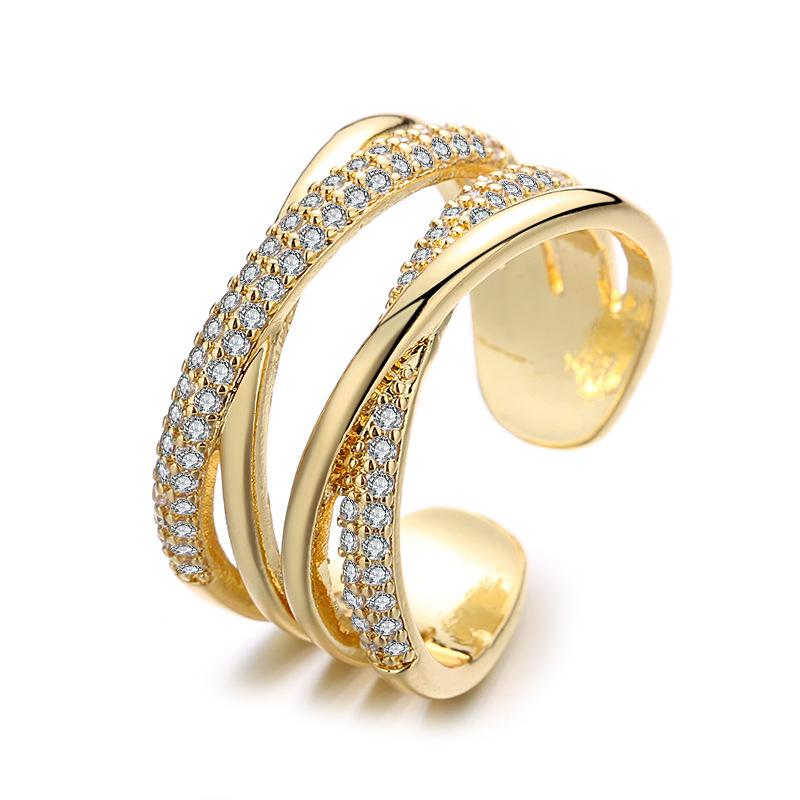 2026 18K Gold Plated Ring Women's Vintage Diamond Ins Simple French Light Luxury Index Finger Geometric Opening Irregular Ring Trend