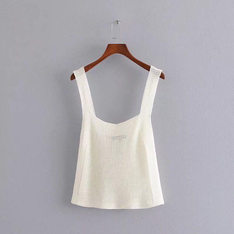 Fashion Style 2024 New Fall Women's Clothing Easiest for Match Textured Shoulder Strap Tops Knitting Short Vest 2488001