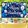 Happy Birthday Banner - Birthday Decorations for Men Women Boys Girls Blue Sliver Birthday Party Banners Welcome Happy Birthday Background Sign Theme