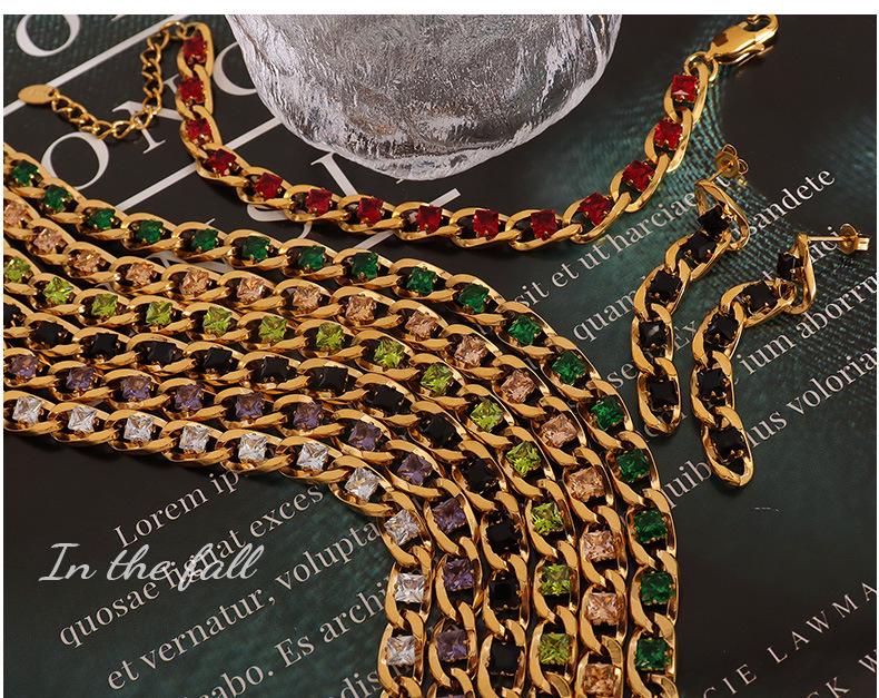 European Style Colorful Cubic Zirconia Jewelry Set with Diamond-Studded Necklace, Light Luxury Bracelet, and Exquisite Earrings