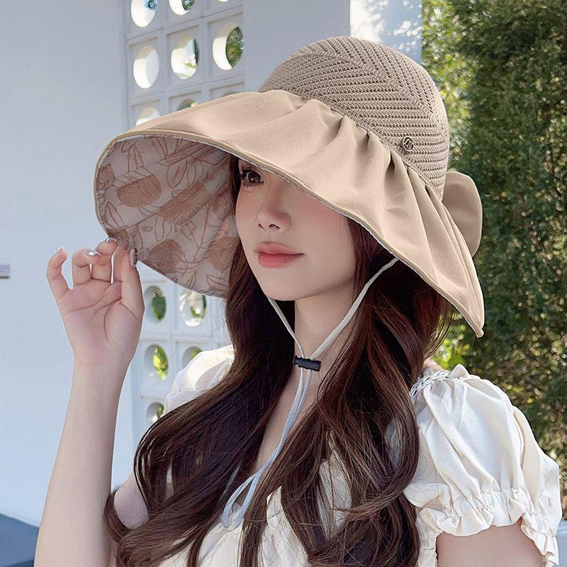 

Банты Шляпа Женская Летняя Шляпа с Большими Полями Защита от Солнца Защита от УФ-лучей Солнечная Шляпа Закрывает Лицо Воздушная Верхняя Часть Дышащая Панама S5-105 apricot empty roof (windproof rope)