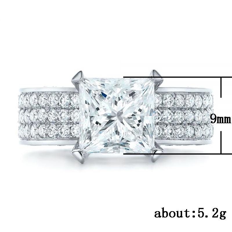 Foreign trade new classic atmosphere square zircon ring ladies platinum wedding jewelry