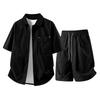 Summer Solid Color Basic Versatile Ice Silk Set Men's Shirt Short Sleeved Set Men's Two-piece Set