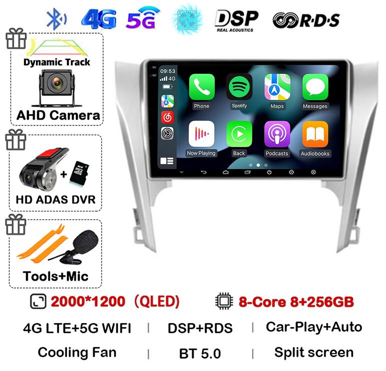 Android 14 Carplay Auto Car Radio For Toyota Camry 7 XV 50 55 2011 2012 2013 2014 Multimedia Video Player Navigation GPS Stereo