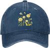 Dandelion and Bees Baseball Cap Washed Denim Unisex Adjustable Summer Casual Cotton Hat