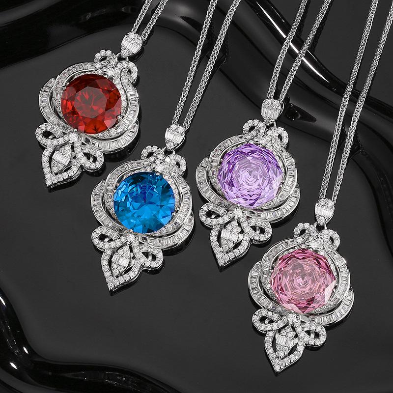 Jewelry Copper Bottom Gold-Plated Simulation Red Corundum Compound Light Luxury Pendant Main Stone 16Mm