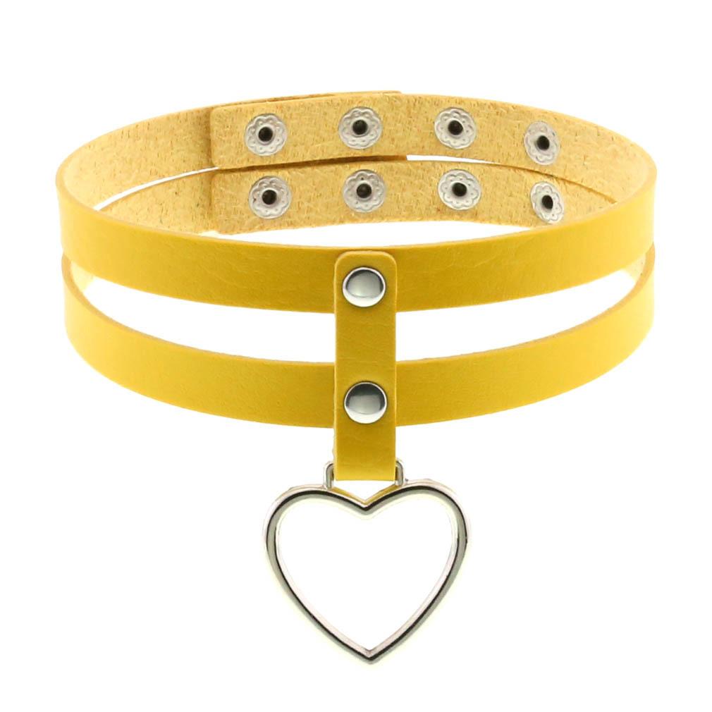 Harajuku Soft Girl Heart Pendant Choker, Black PU Leather Short Clavicle Necklace
