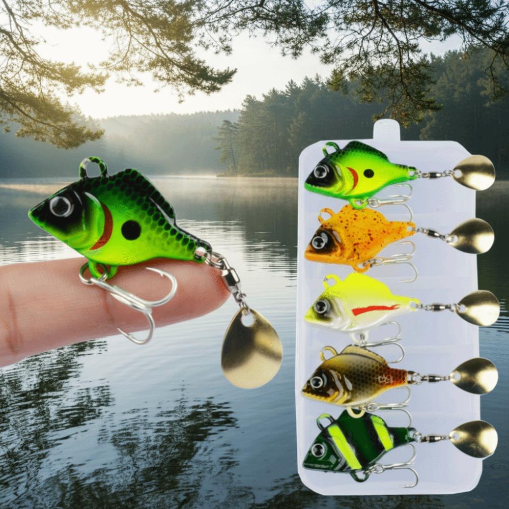 5pcs Rotating Glitter Fishing Lures Kit Vibration Bait Fishing Lures Hooks Beach Boat Fishing