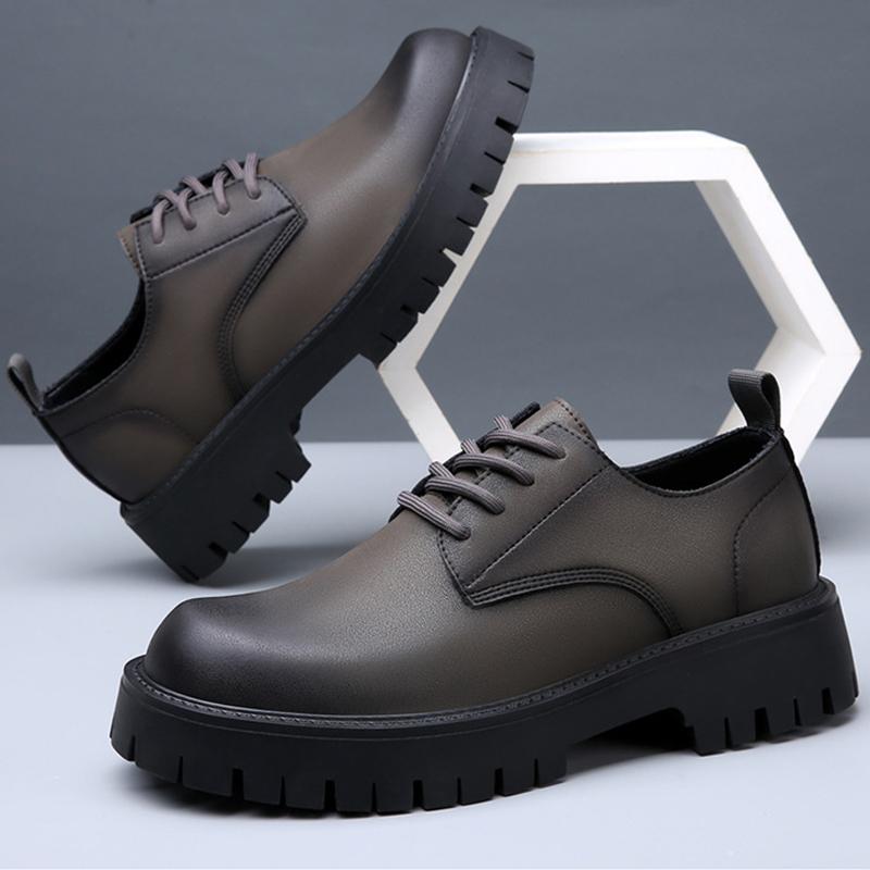 Fashion Genuine Leather Shoes Men Brand Footwear Thick Sole Non-slip Cow Leather Mens Height Increasing Shoes 4.5cm