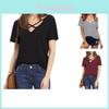 Stylowy Bawełniany T-shirt Damski Plus Size z Dekoltem V, Krótkim Rękawem, Luźnym Krój