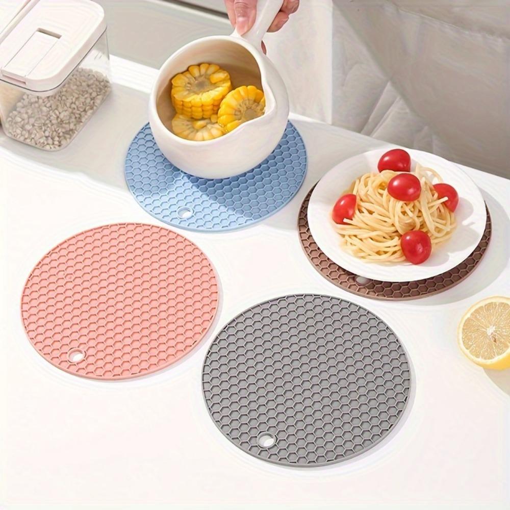 4 Pieces Silicone Honeycomb Placemats - Heat Resistant, Non-Slip, Solid Color Table Mats For Kitchen, Dining And Cooking