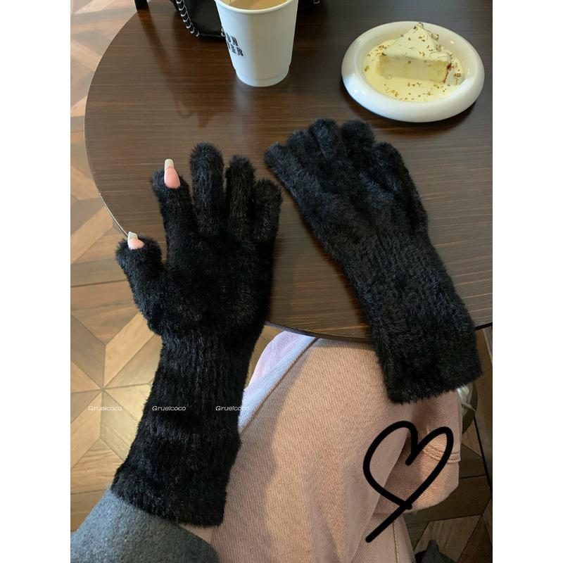 

Зимние теплые перчатки для женщин корейской версии Ins без пальцев сенсорный экран игра мобильный телефон пушистый студент письмо защита от холода езда тренд one size fits all