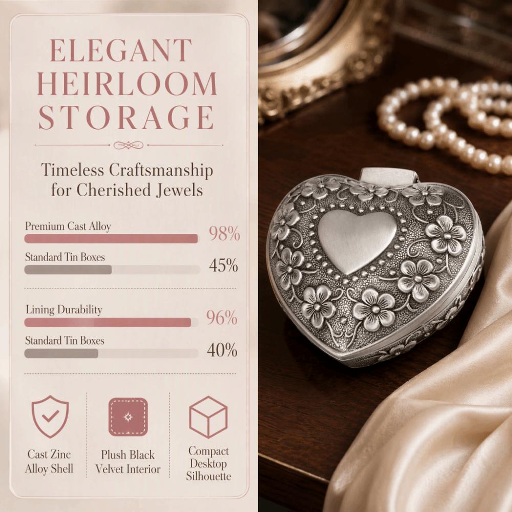 Metal Construction Vintage Jewelry Box Carved Flower Heart Jewelry Box For Earring