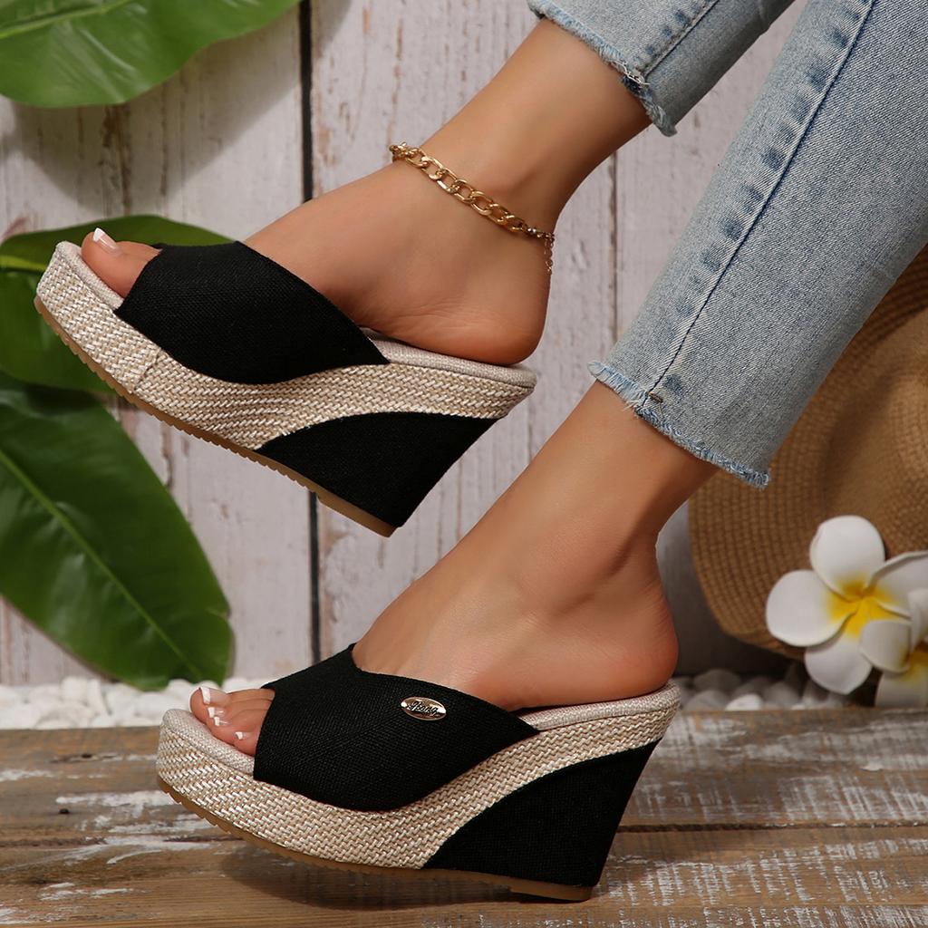 Women Wedge Slippers 2025 Summer Peep-Toe Shoes Woman High-Heeled Platform Slides Women Casual Wedges for Women High Sandals