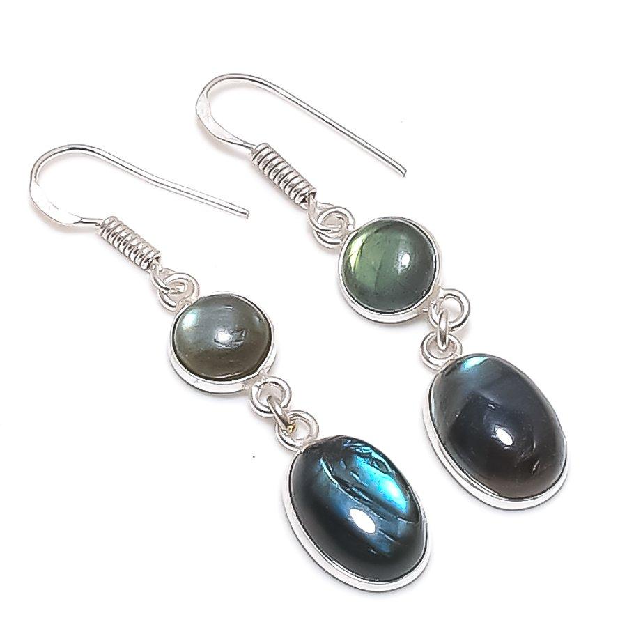 

Натуральный камень лабрадорит 925 стерлинговое серебро ювелирное изделие серьга 1,97 Q4u07