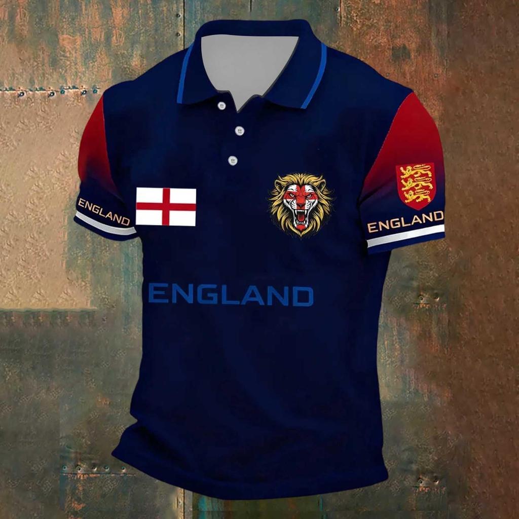 Men's Football Polo Shirt Classic Fit Short Sleeve Sports Jersey with Button Collar and Printed Design Suitable for Casual Wear