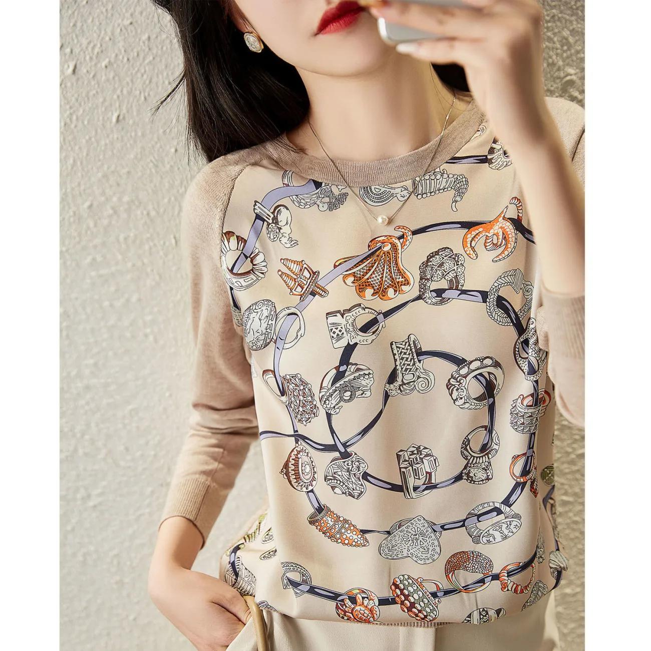 

Женская весенняя трикотажная футболка с длинным рукавом, осенняя футболка с принтом XS