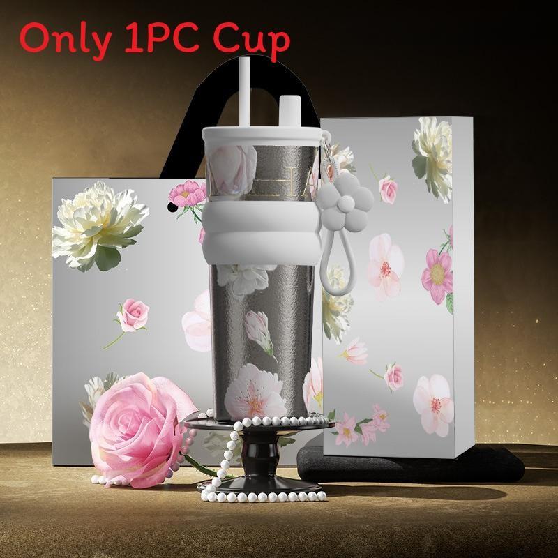 

Титановый термос с цветочным узором и вакуумной изоляцией для офисного и уличного использования белый