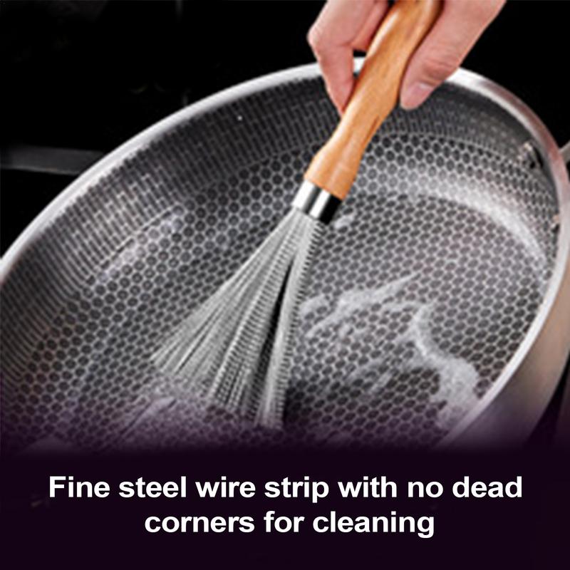 

Long-lasting stainless steel pot brush Wooden long handle dish brush High efficiency rust-proof cookware Suitable for tableware China Mainland