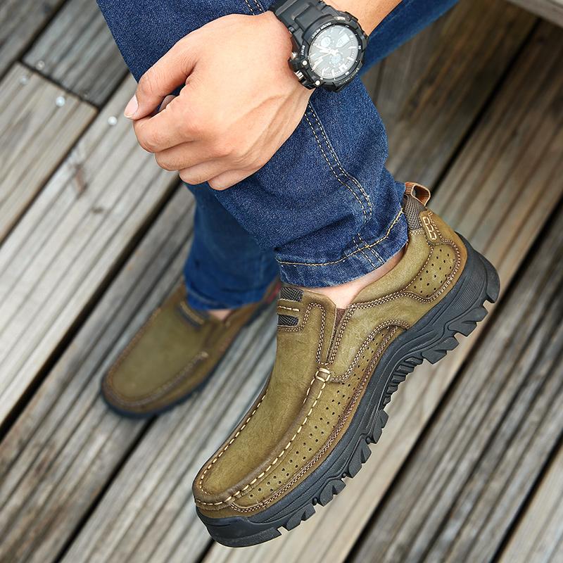 Fashionable Retro Men's Top Layer Cowhide Anti Slip and Wear-resistant Casual Shoe Autumn Men's Outdoor Comfortable Sports Shoes