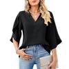 Spring and Summer Women Chiffon Blouses Shirts Lady Casual Short Flare Sleeve V-Neck Loose Blouse Tops