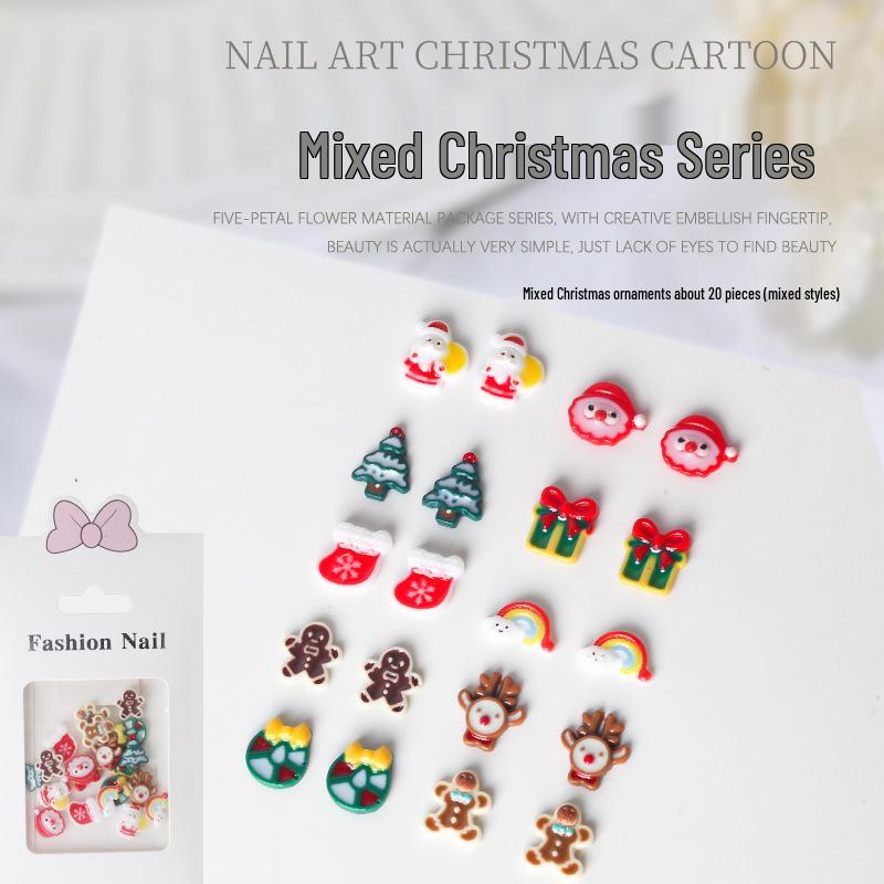 

20-Piece Christmas Nail Art Charms: Cute Cartoon Tree, Snowman & Glove Resin Rhinestones
