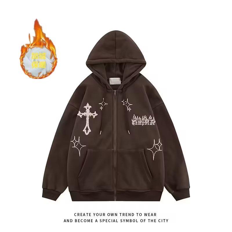 "American Fashion Brand Oversized Embroidered Towel Sports Jacket - Unisex Hooded Cardigan for Spring & Autumn"