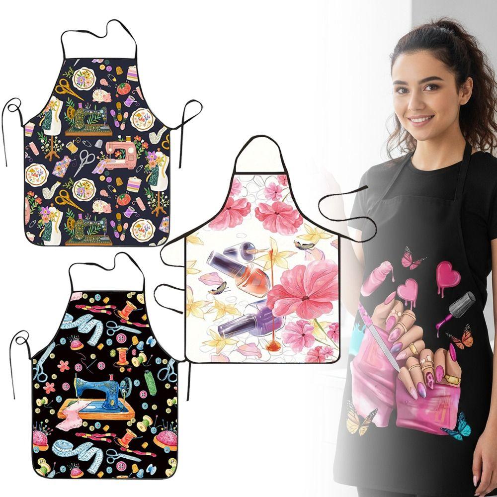 Creative Nail Polish Pattern Hairdresser Apron Waterproof Oilproof Cooking Baking Apron Bar Working Clothes For Woman Men