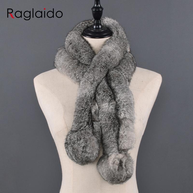 Natural Fur Scarf Winter Women Warm 100%Genuine Real Rex Rabbit Fur Scarf New Fashion Russia Lady Real Fur Shawl Pompom