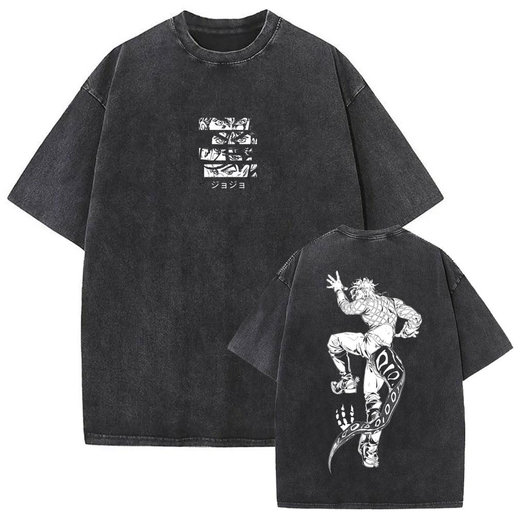 Washed Vintage Anime Jojo Bizarre Adventure Steel Ball Run Diego Brando Graphic Tshirt Men Women Manga Retro Oversized T Shirts