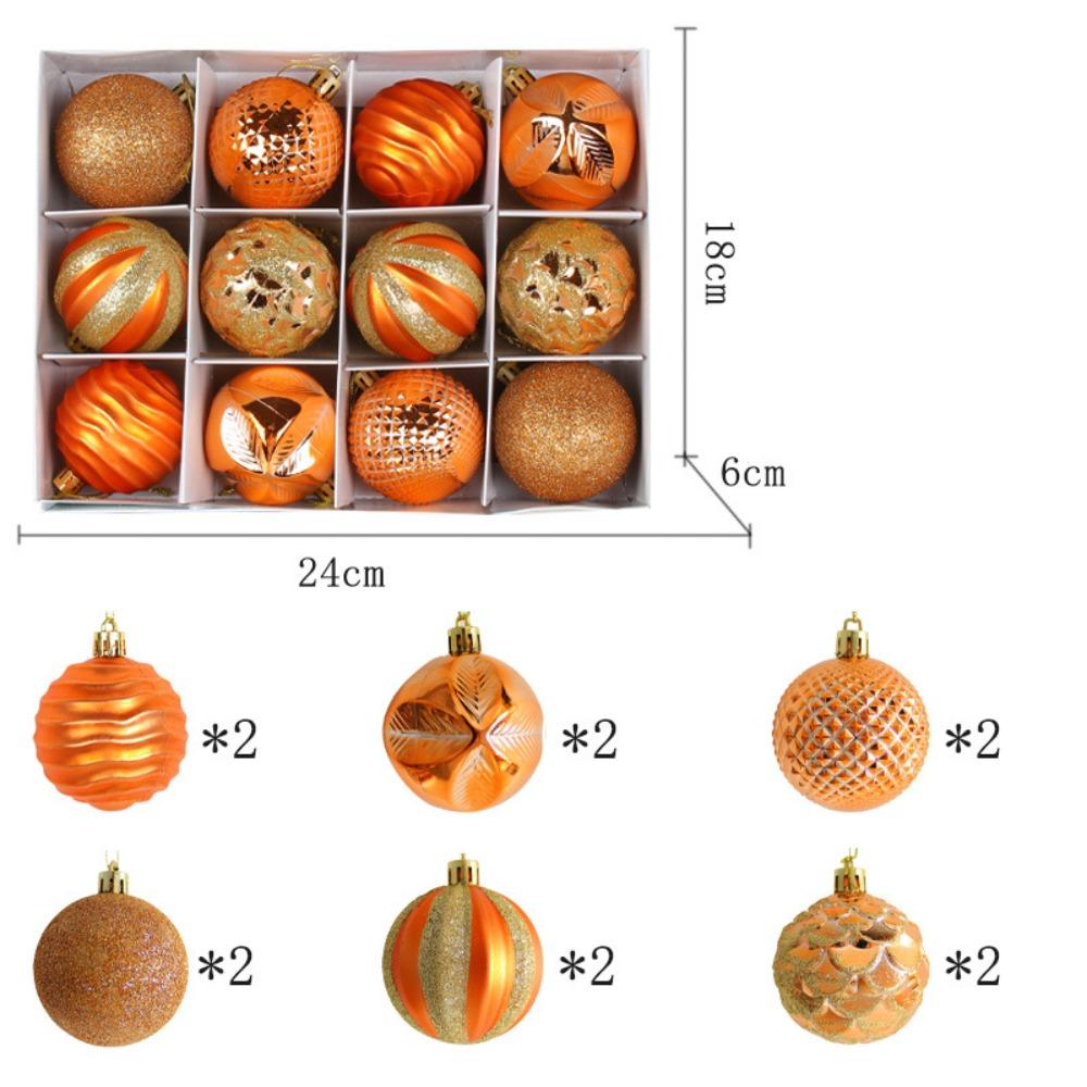 

12 шт. Модный пластиковый набор рождественских шаров 6 см Подвесные рождественские елочные шары 6 цветов Рождественские украшения Магазин as shown оранжевый