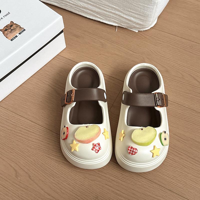 Girls Heart Fruit Accessories Cute Cartoon Platform Slippers Summer Leisure Beach Seaside Wear Hole Shoes Sandals